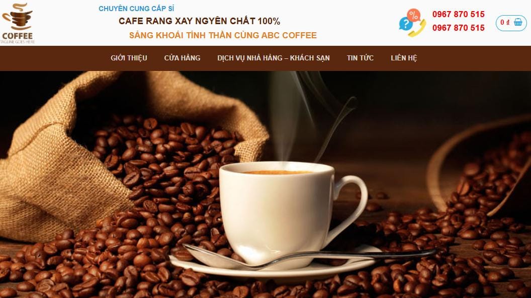 Thiết Kế Website Bán Nguyên Liệu Cafe - Cafe Rang Xay MA-014