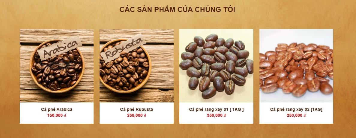 Thiết Kế Website Bán Nguyên Liệu Cafe - Cafe Rang Xay MA-014