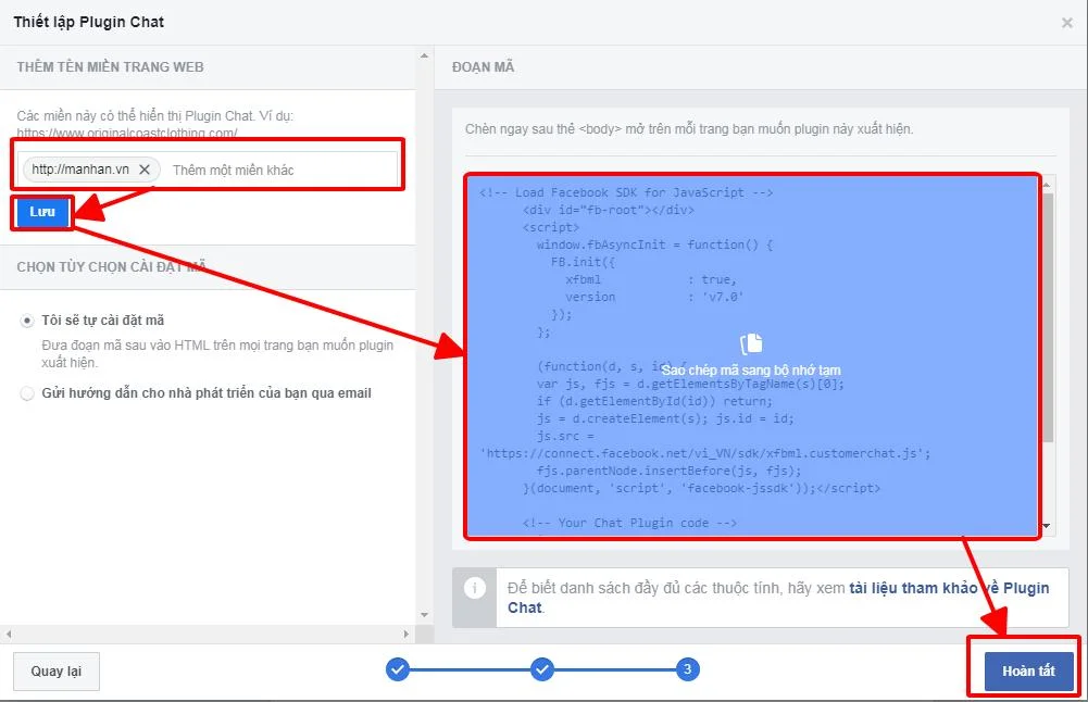 Hướng dẫn chèn hộp chat Facebook lên website
