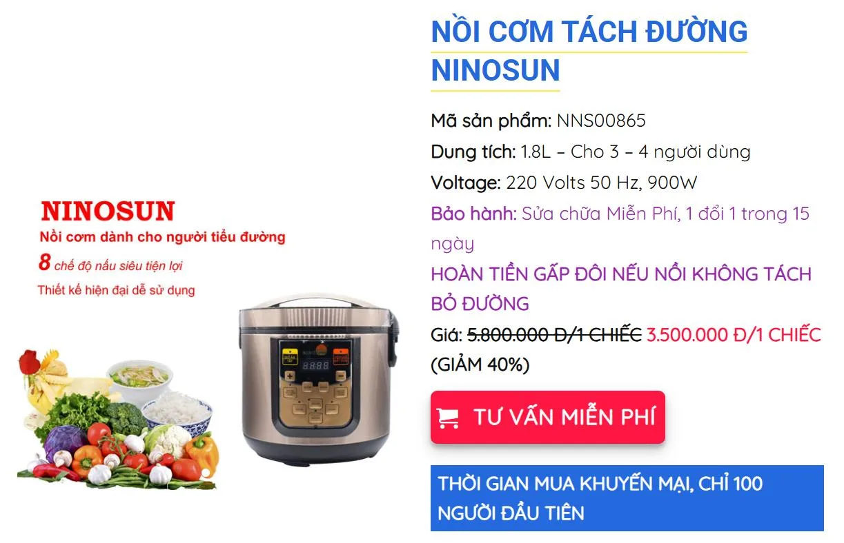Thiết Kế Landing Page Bán Nồi Cơm Điện MA-254