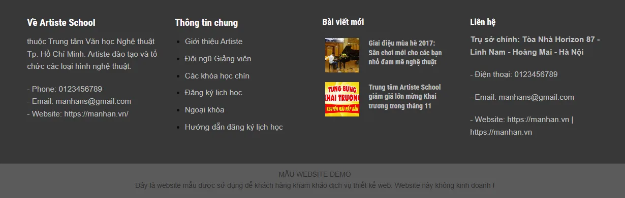 Thiết Kế LandingPage Đào Tạo Các Loại Hình Nghệ Thuật MA-289