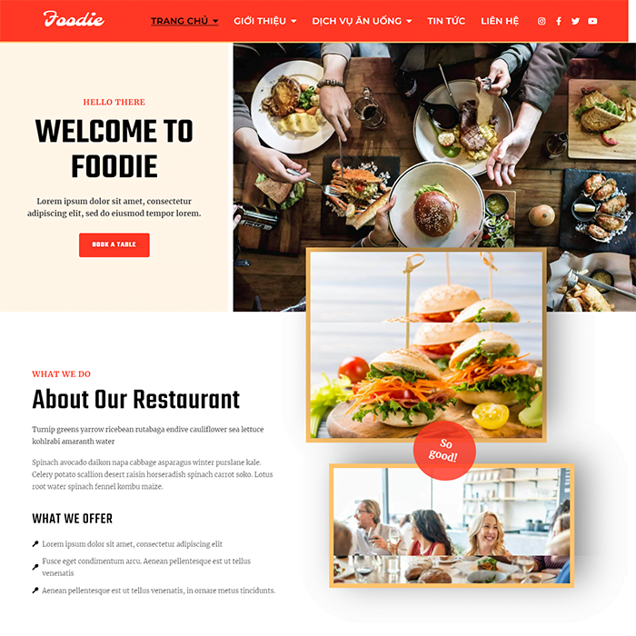Mẫu website nhà hàng ẩm thực