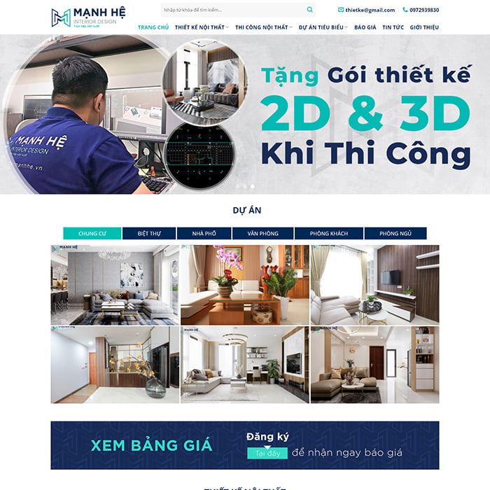 Mẫu website thi công nội thất chuẩn SEO