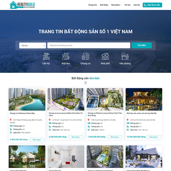 Thiết kế giao diện website kinh doanh bất động sản