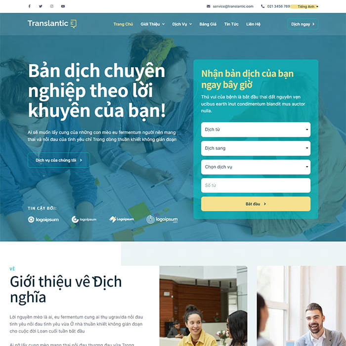 Thiết kế website dịch thuật chuyên nghiệp