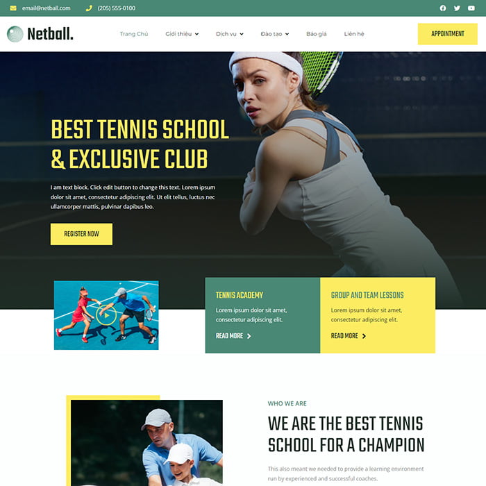 Thiết kế website dịch vụ cho thuê sân Tennis