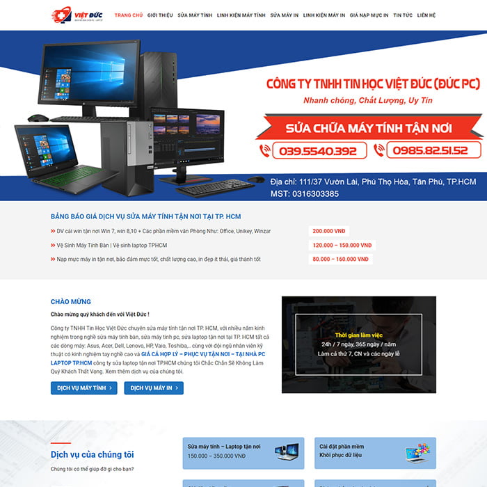 Thiết kế website dịch vụ sửa chữa PC - Laptop