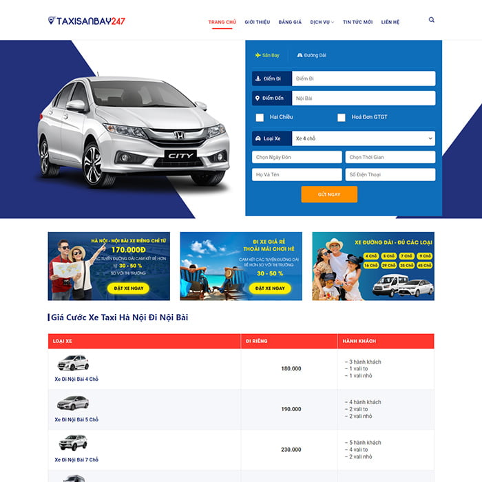 Thiết kế website dịch vụ taxi