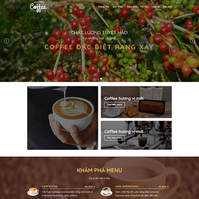 Thiết kế website kinh doanh cafe