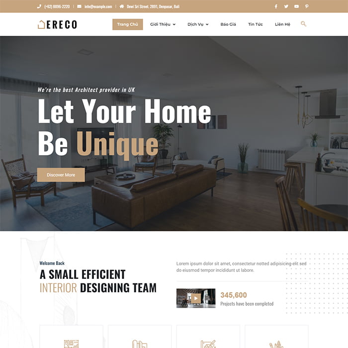 Website dịch vụ thi công nội thất - kiến trúc