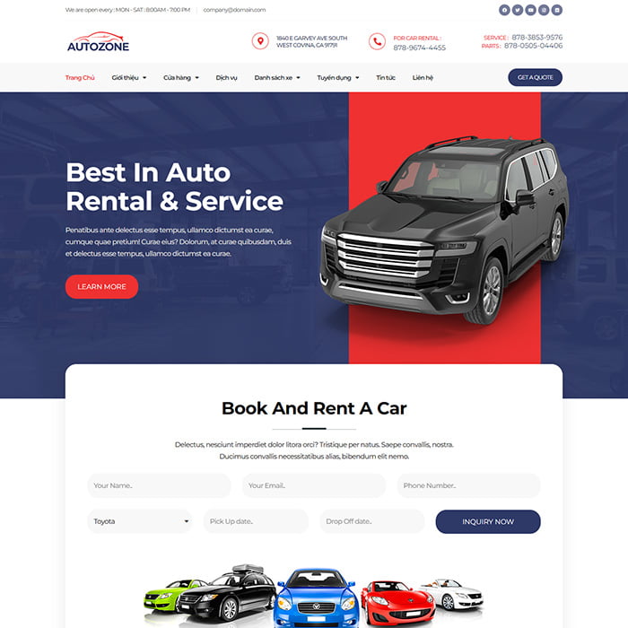 Mẫu web dịch vụ cho thuê xe ô tô