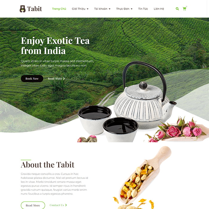 Mẫu website dịch vụ phòng trà