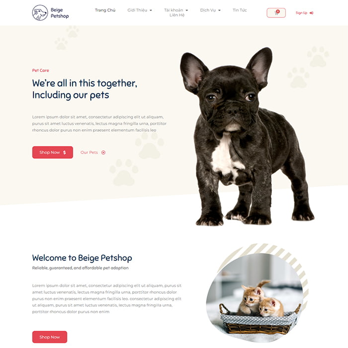 Mẫu website dịch vụ thú cưng