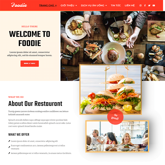 Mẫu website kinh doanh ẩm thực