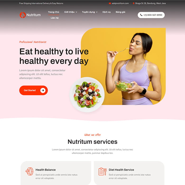 Thiết kế mẫu website dịch vụ dinh dưỡng