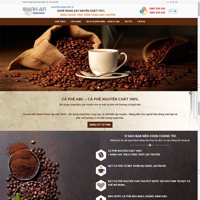 Thiết kế website bán nguyên liệu cafe