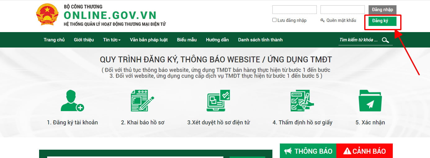 Hướng dẫn đăng kí website bán hàng với bộ công thương