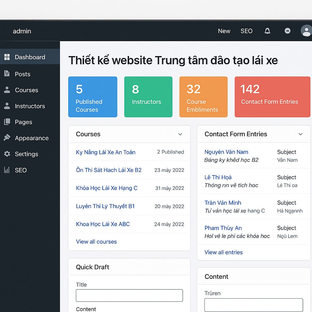 Thiết Kế Website Trung Tâm Đào Tạo Lái Xe Chuẩn SEO